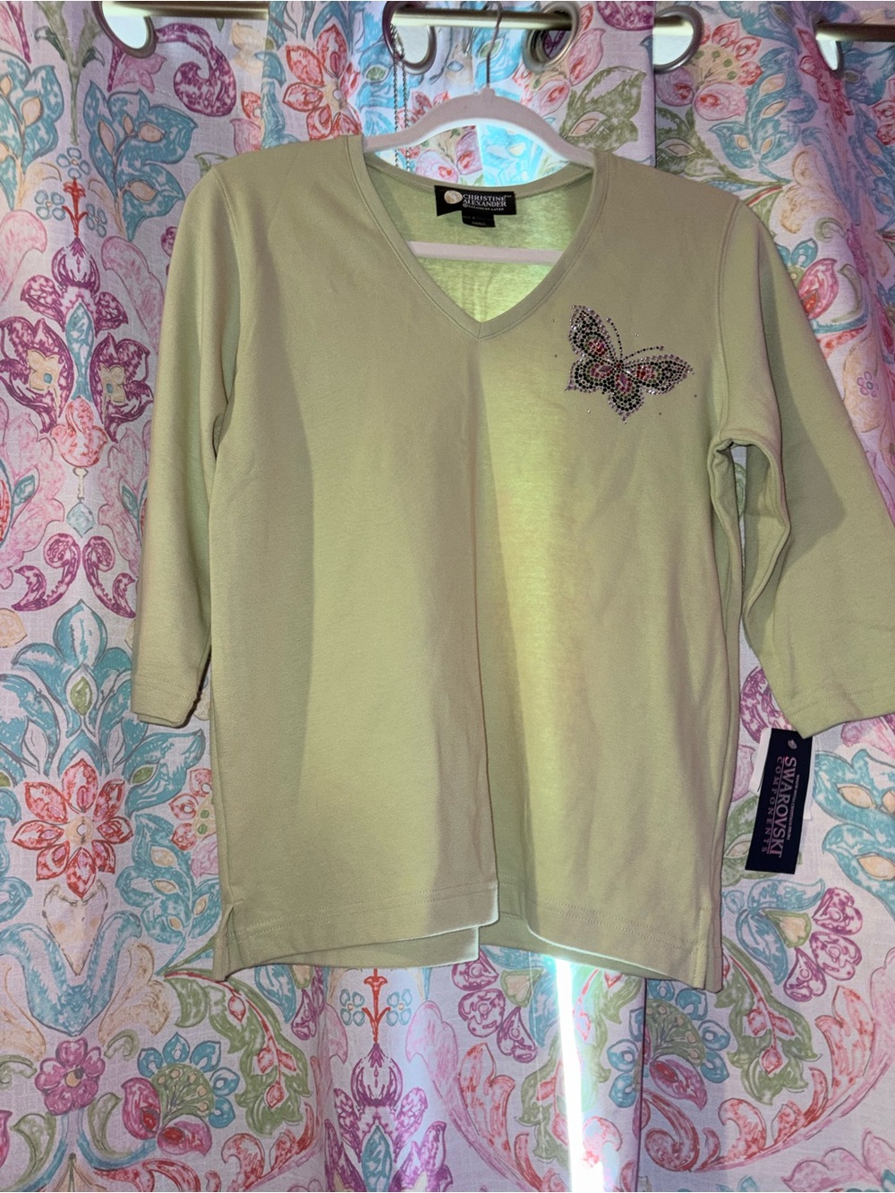 Christine Alexander Light Green Top with Crystal Accent